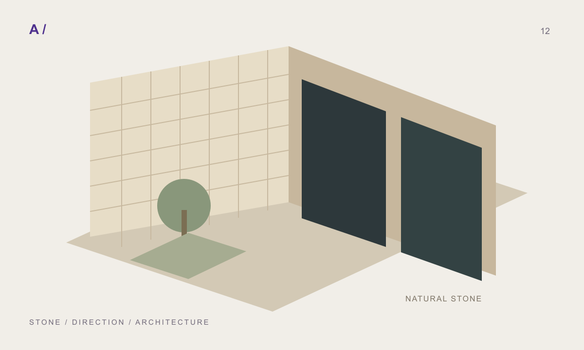 Illustrated stone courtyard with directional slab layout
